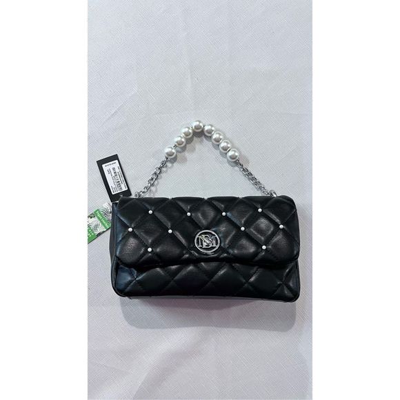 Badgley Mischka Women's Quilted Faux Leather & Faux Pearl Shoulder Bag NWT - Picture 1 of 14
